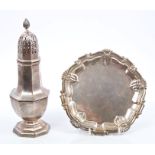 George V silver sugar caster of octagonal baluster form,