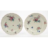 Pair 18th century Worcester Giles polychrome painted plates decorated with floral sprigs and sprays