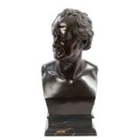 20th century Continental bronze bust of a gentleman in classical pose, his head slightly to dexter,