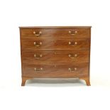 Regency mahogany and boxwood line-inlaid bow front chest with moulded top and four long graduated