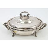 Victorian Elkington Plate twin-handled entrée dish of oval form, with separate warming compartment,
