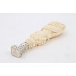 Victorian Anglo-Indian carved ivory seal, the metal seal with monogram,