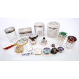 Large selection of miscellaneous silver / white metal and enamelled items - including patch boxes,