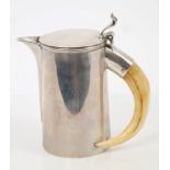 Edwardian silver hot water jug of cylindrical form, with sparrow beak spout,