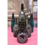 Large Edwardian glass wine bottle with diamond-point engraved Royal Coat of Arms - Esther Cooper