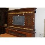 Late 19th / early 20th century walnut and ivory mounted snooker scoreboard, by Burroughes & Watts,