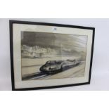 George Lane (20th century), charcoal with white heightening - Land Speed Record Car, signed, 31.