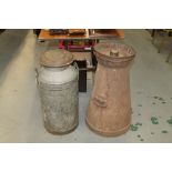 Antique Express Dairies metal milk can and cover of cylindrical form,