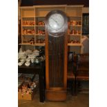 1930s / 1940s longcase clock with silvered circular dial in domed oak case (three weights and