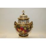 Good quality Royal Worcester ovoid two-handled pot pourri vase and cover, painted by Nigel Creed,