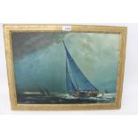 George Lane (20th century), oil on canvas board - Yachts at sea, signed, 34cm x 49cm,