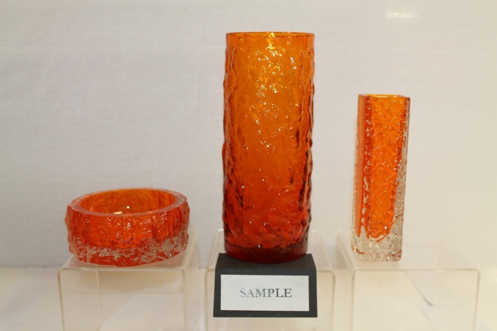 Selection of Whitefriars glass tangerine items - including vases and bowls (6 pieces)