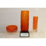 Selection of Whitefriars glass tangerine items - including vases and bowls (6 pieces)
