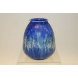 1930s Ruskin pottery ovoid-shape vase with blue crystaline snowflake glaze, impressed - Ruskin 1938,