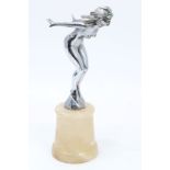 1930s chrome plated speed nymph car mascot, marked - C.B. Ltd., 17cm, on alabaster socle, 24.