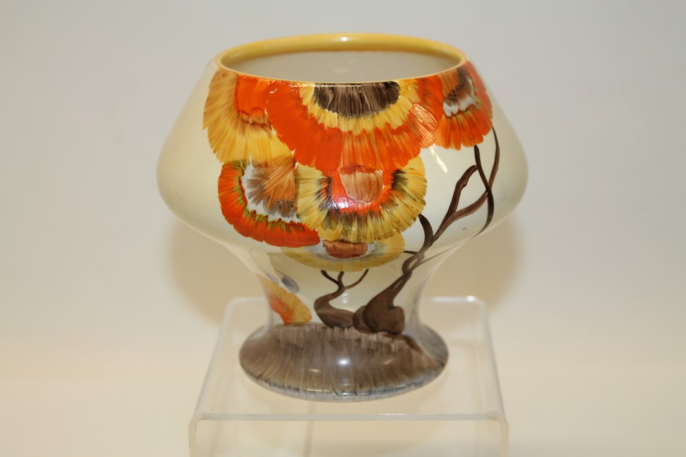 Clarice Cliff Rhodante pattern vase, shape no.