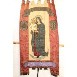 19th century religious wall hanging - 'Madonna and Child', appliqué silk brocade in red,