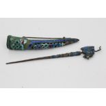 Chinese enamelled finger guard adapted to a brooch and a Chinese enamelled hairpin (2)