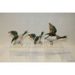 Graduated set of three Royal Dux flying mallard duck wall pockets - the largest approximately 20cm