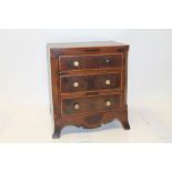 Antique apprentice piece in the form of a mahogany veneered three-drawer chest of drawers,