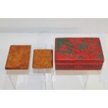 Chinese cinnabar lacquer box and cover carved in high relief with chrysanthemums, 23cm wide,