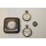 Early 20th century silver mounted watch holder with associated pocket watch, a Waltham pocket watch,