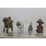 Collection of four cold-painted bronze animal figures - including monkey with baby, dog,