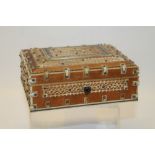 19th century Anglo Indian sandalwood and rosewood box with pierced ivory decoration and