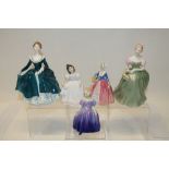 Five Royal Doulton figures - Janine HN2461, Clarissa HN2345, Amanda HN3635,