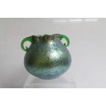 Good quality Loetz-style green iridescent glass two-handled vase