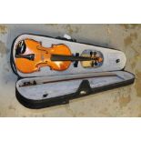 Romanian three-quarter size student violin, by Andreas Feller, with bow,