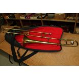 Selmer brass tenor trombone - Invicta model, with mouthpiece,
