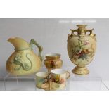 Royal Worcester two-handled vase with painted floral decoration on blush ivory ground,