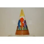 Clarice Cliff Crocus pattern conical-shaped sugar sifter / caster, printed marks to base,