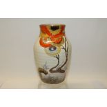 Large Clarice Cliff Rhodante pattern vase of ribbed form, raised and printed marks to base,