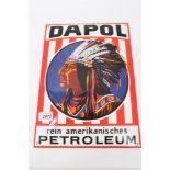 1950s Dapol Petroleum rectangular enamel sign with Red Indian decoration and convex front