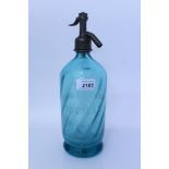 Early 20th century French glass soda syphon - the aquamarine tinted glass body etched - Eaux
