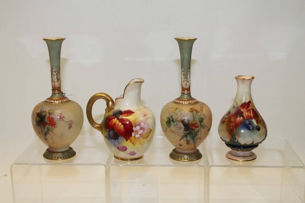 Royal Worcester jug with hand-painted floral and foliate decoration, by Kitty Blake,