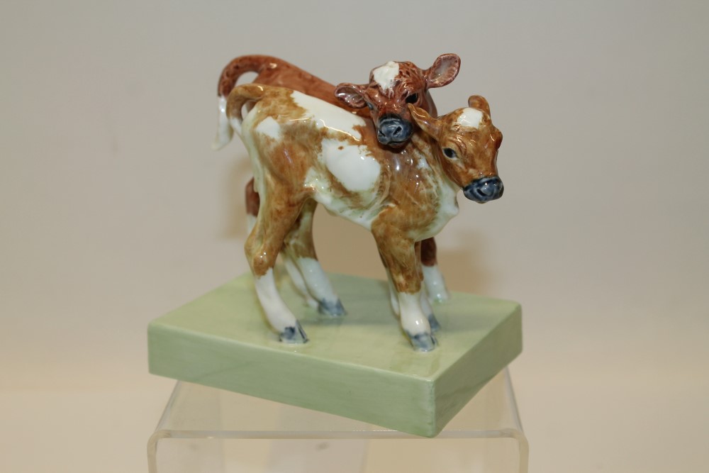 Royal Worcester figure group of two calves, modelled by Doris Lindner, no.