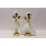 Pair of vintage large Murano glass figures - lady and gentleman Blackamoor Dandy figures,