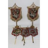 Victorian vintage microbeaded and embroidered face guards / fire screens - one matching pair,