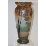 Legras cameo glass vase decorated with trees and lake, marked - Legras,