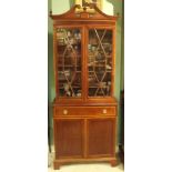 Good Quality Edwardian Inlaid Mahogany Slimline Two Door Bookcase