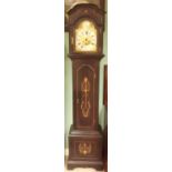 Edw Inlaid Oak Grandfather Clock with Chrome & Brass Dial