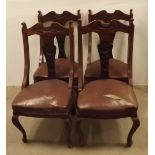 Set of 4 Art Nouveau Leather Upholstered Dining Chairs