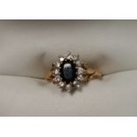 18 Carat Sapphire & Diamond Ring. Size L & a half.