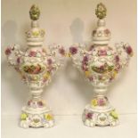 Stunning Pair of German Porcelain Highly Decorative Urns and Lids