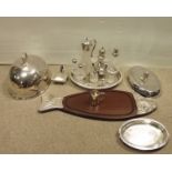 Misc. Box of Silver Plate, Fish Serving Plate, Cruet Set, Water Jugs etc, etc.