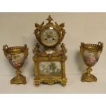 Vict. French Ormolu Mount with Serves Panels 3 Pce. Mantle Clock Set.