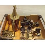 Misc. Box of Table Gong, Spelter Figures, Brass etc, etc.